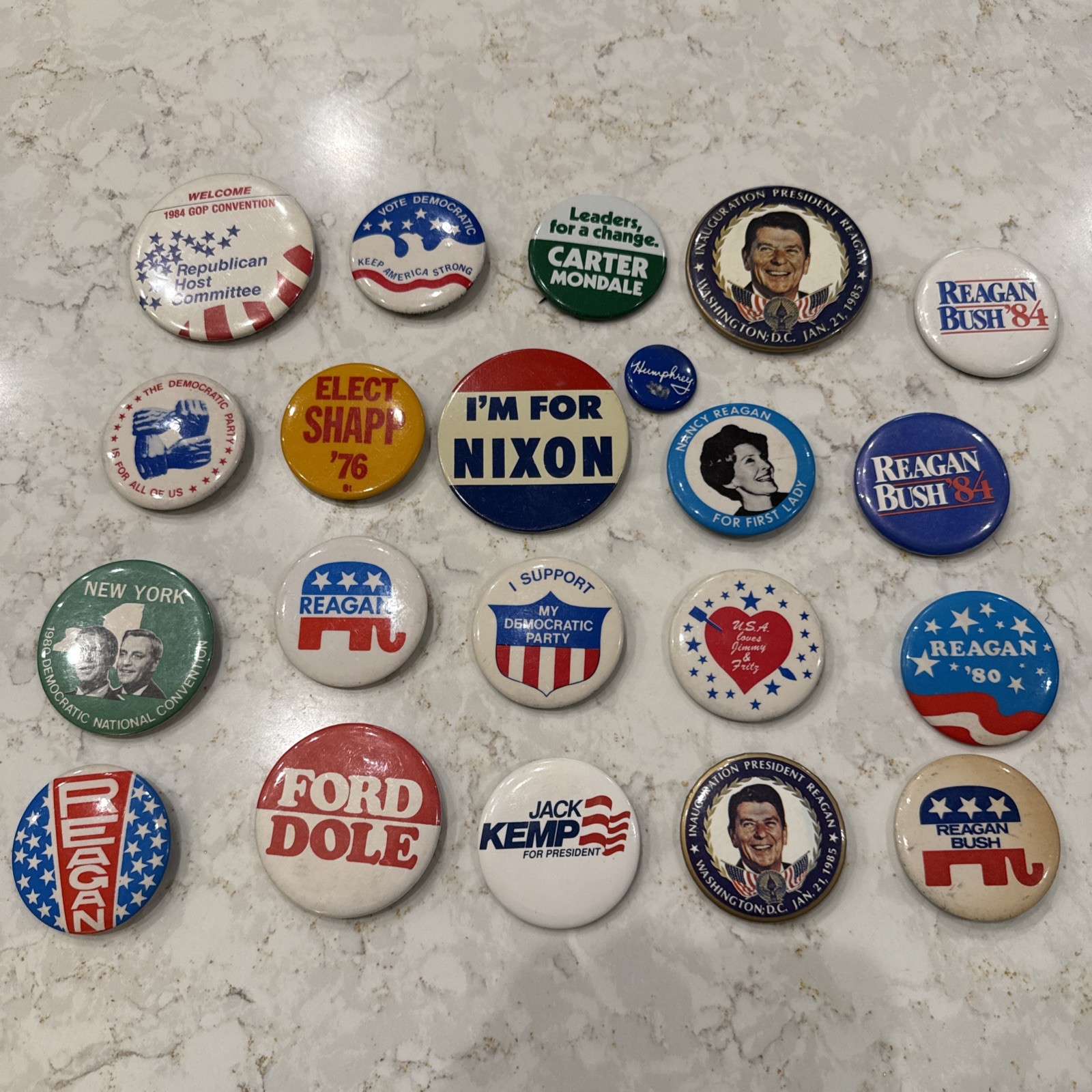 Vintage Political Pin Back Button Lot Of 21  70s 80s Carter Nixon Regan Ford