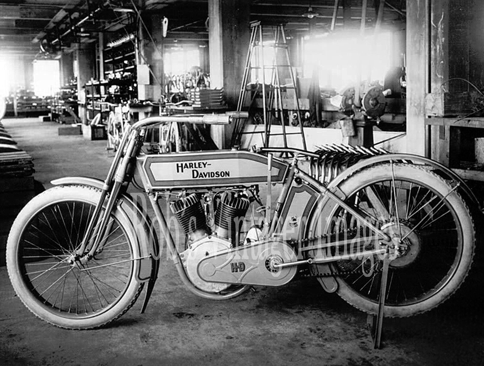  Vintage Harley Davidson Motorcycle factory/shop Photo 1914 Twin 2-Speed rear  