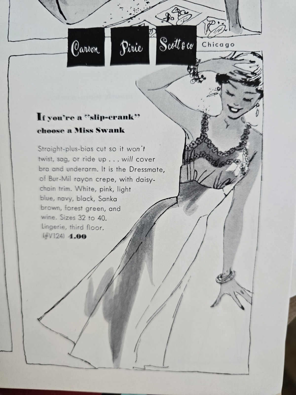 1950 women's Miss Swank slip Carson Pirie & Scott & Co vintage ad 