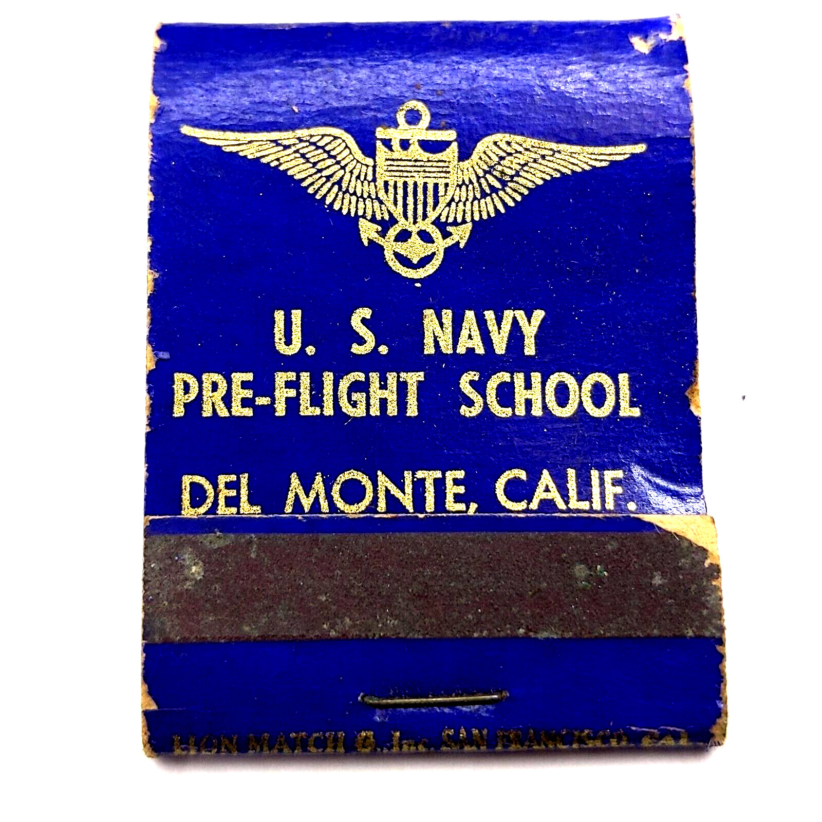 c1940s WWII US Navy Pre-Flight School Del Monte CA Matchbook Cover Pilot Dilbert