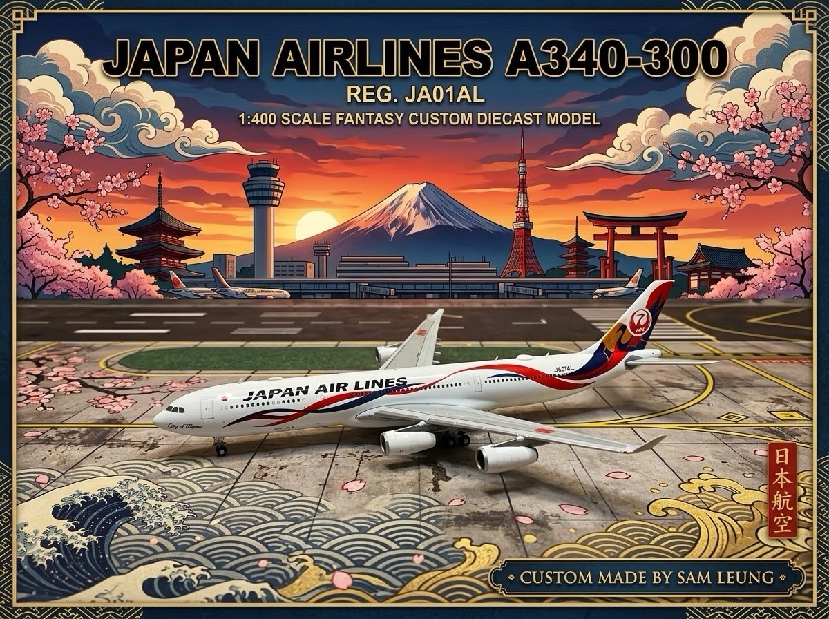 JC Wings 1:400 JAL Japan Airlines A340-300 JA01AL Fantasy Custom Diecast Model