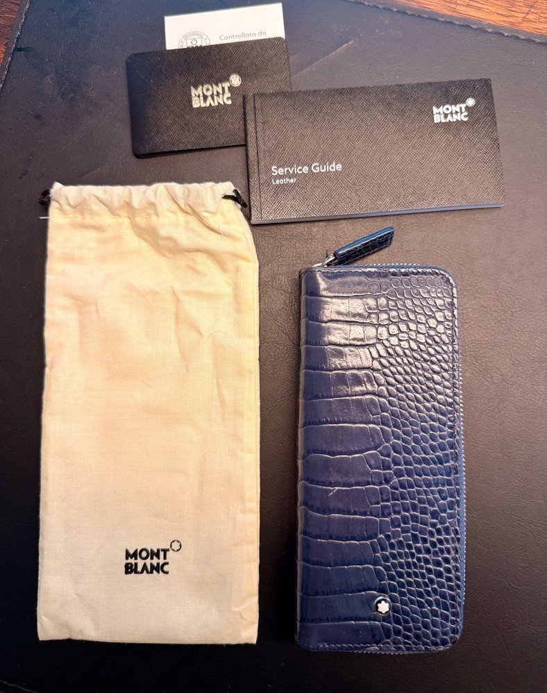 Genuine Montblanc Sartorial Leather 2 Pen Pencil Case Bag Pouch Sleeve Zipper