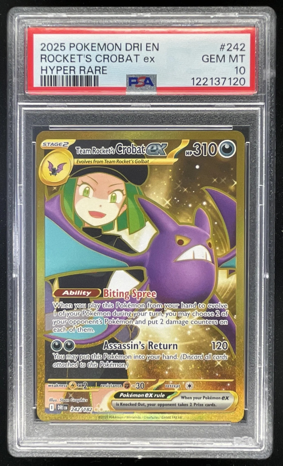 2025 Pokemon Destined Rivals #242/182 Team Rocket\'s Crobat ex PSA 10