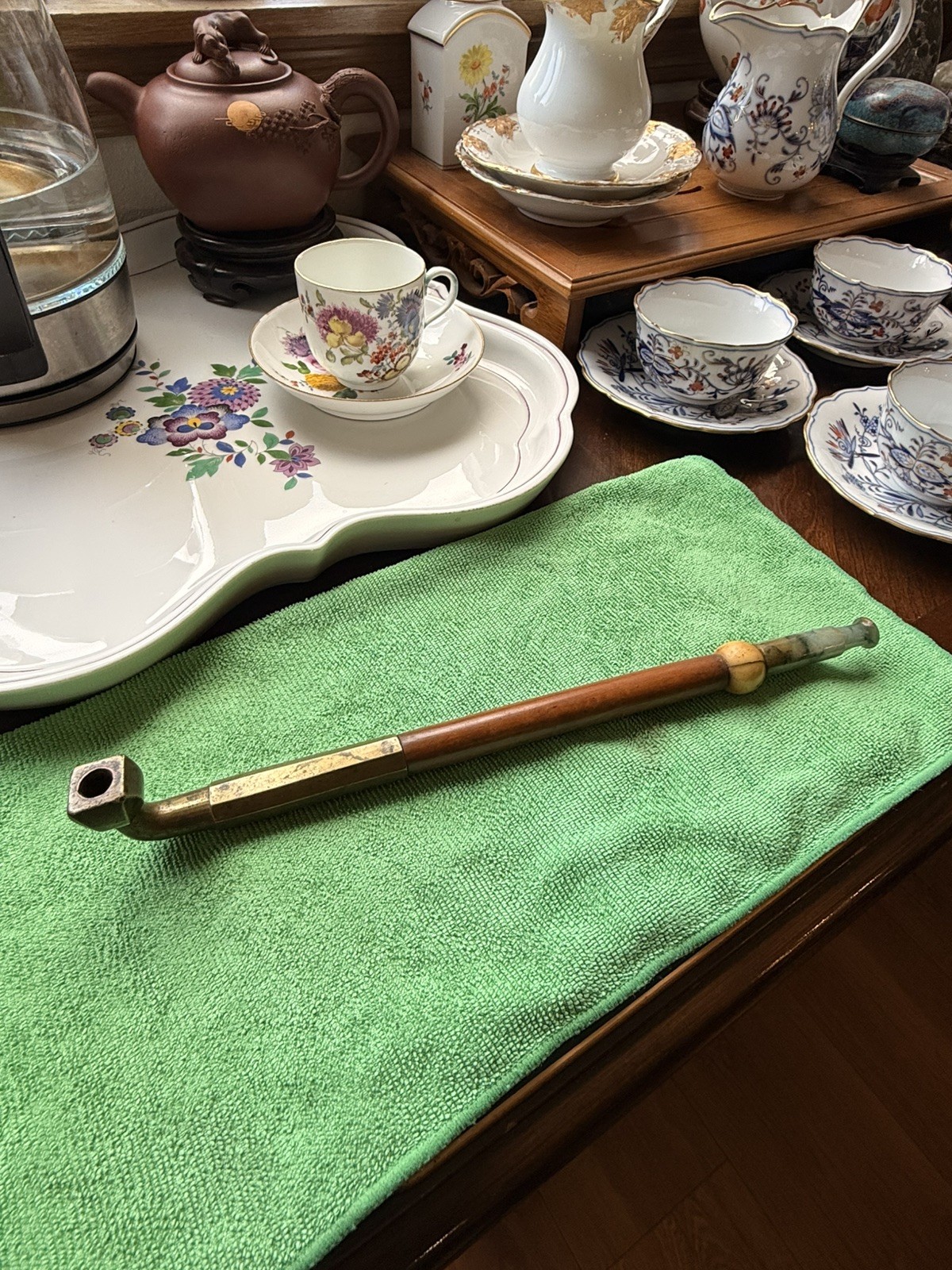 Antique Chinese/Japanese Kiseru Smoking Pipe Jadeite Jade Mouthpiece