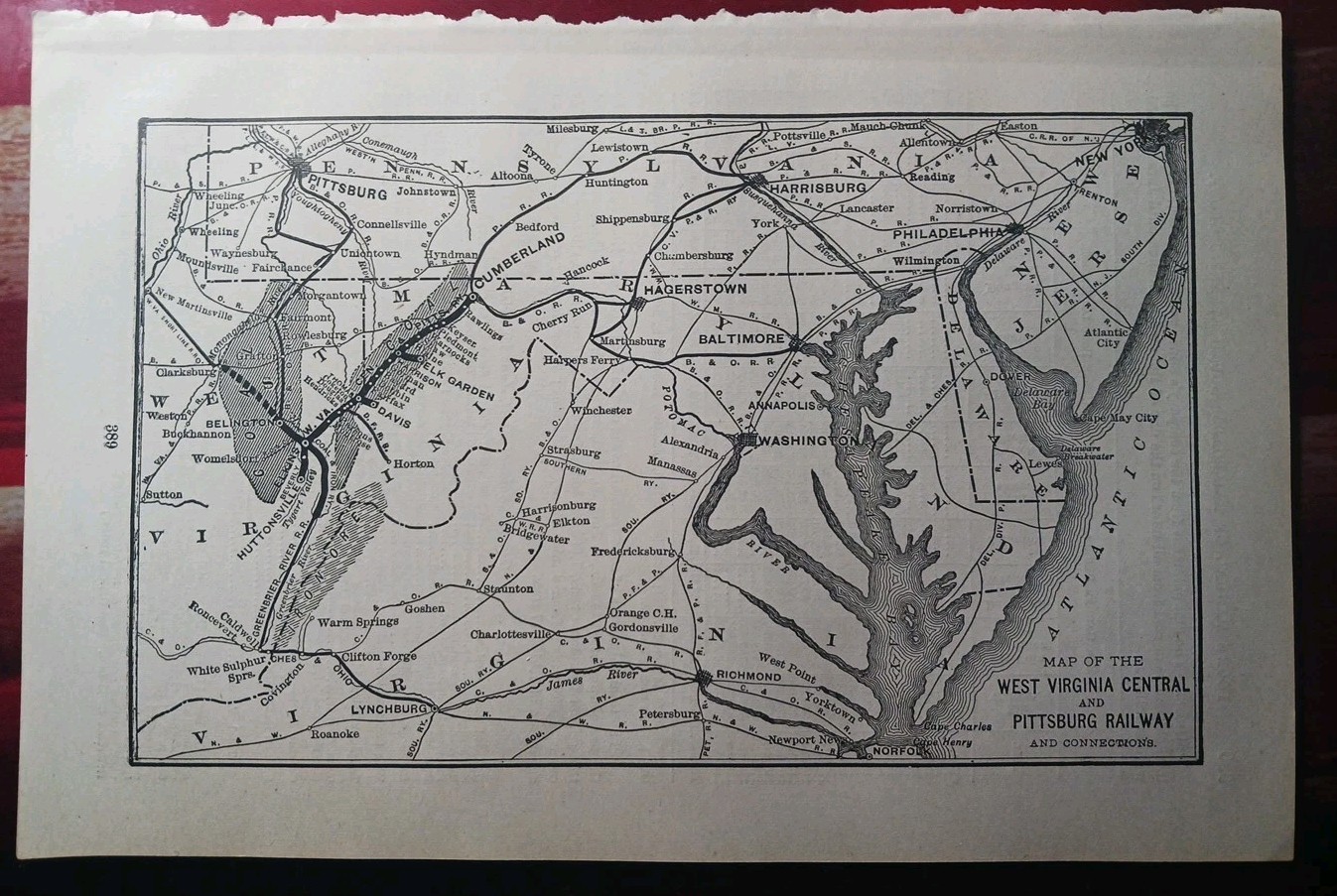 1901 Railroad Map WEST VIRGINIA CENTRAL & PITTSBURGH RAILWAY coal & Ore Fields 