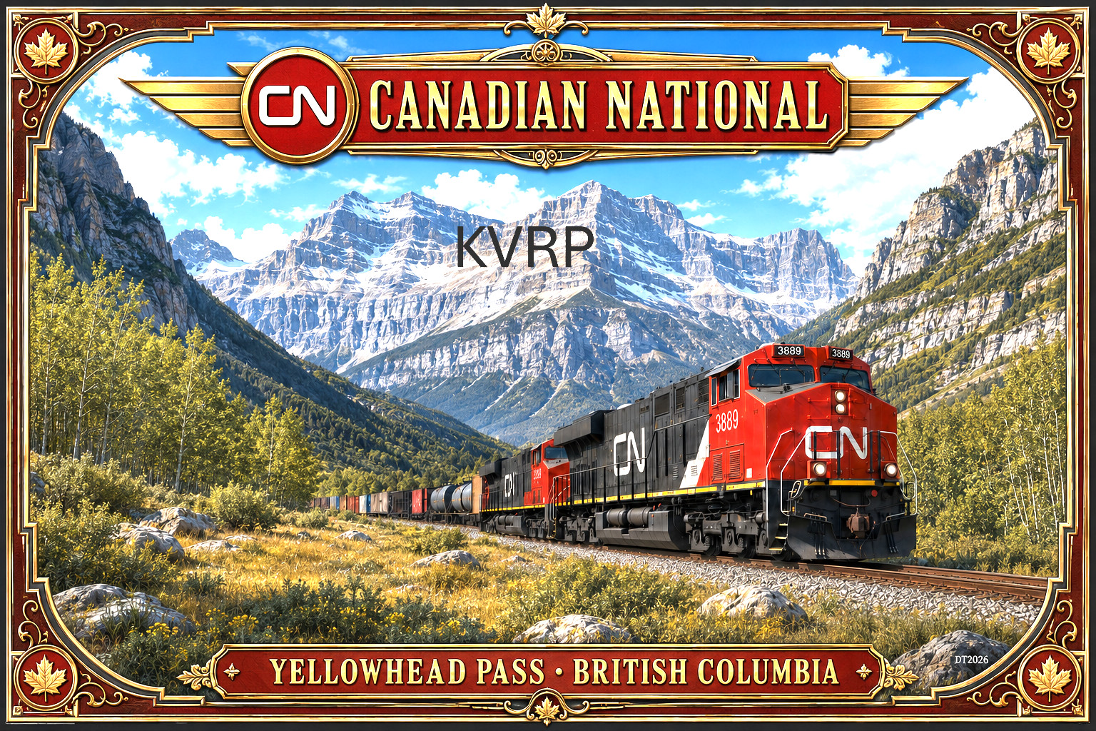 Canadian National Yellowhead Pass Railroad Poster CN Freight Train Wall Art