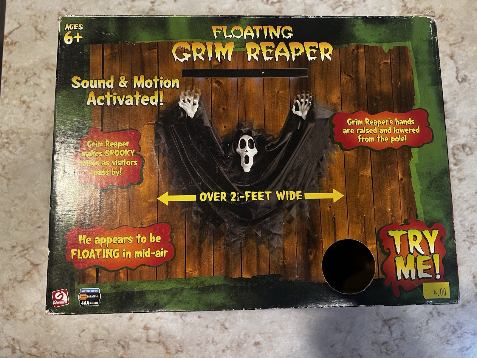 2006 Gemmy Animated Floating Grim Reaper Ghost Scream Face Halloween Tested Work