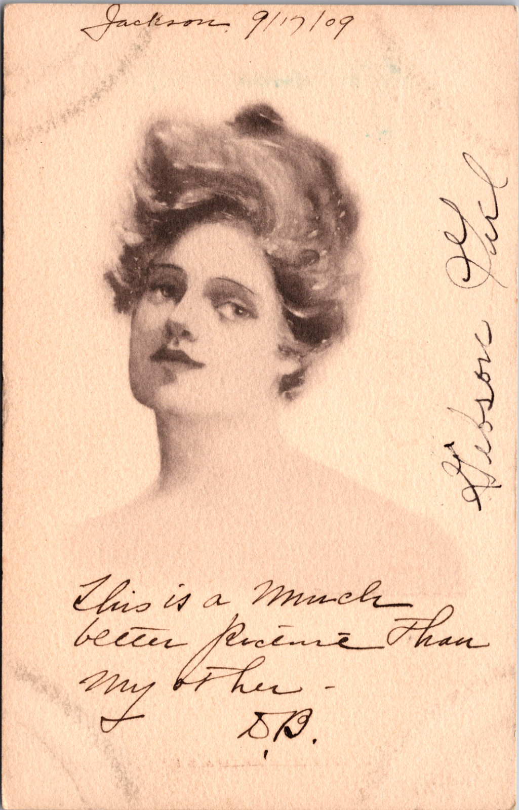 Antique 1909 Woman Portrait Postcard Glamour Beauty Art Jackson MI