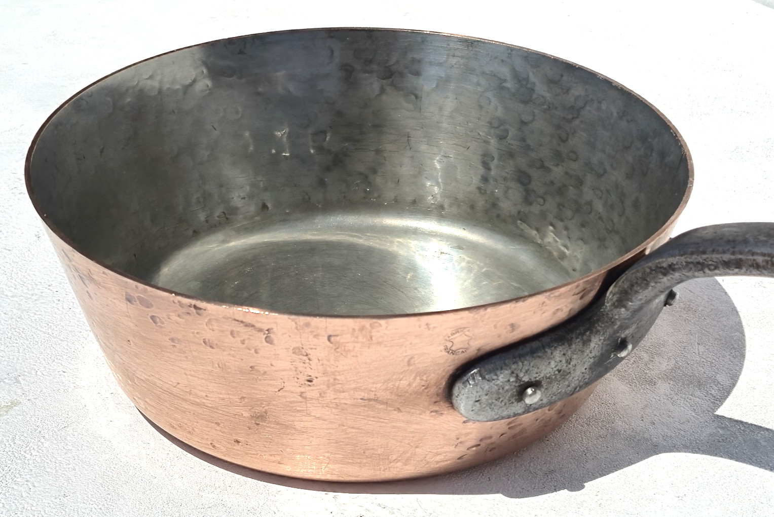 Vintage 8.9inch Copper Saute Pan Made in France Hammered Tin Lining 2mm 4lbs