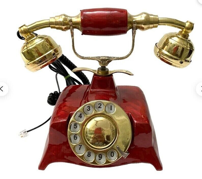Antique Red Finished Brass Telephone Rotary Phone Old Desiged Victorian Design