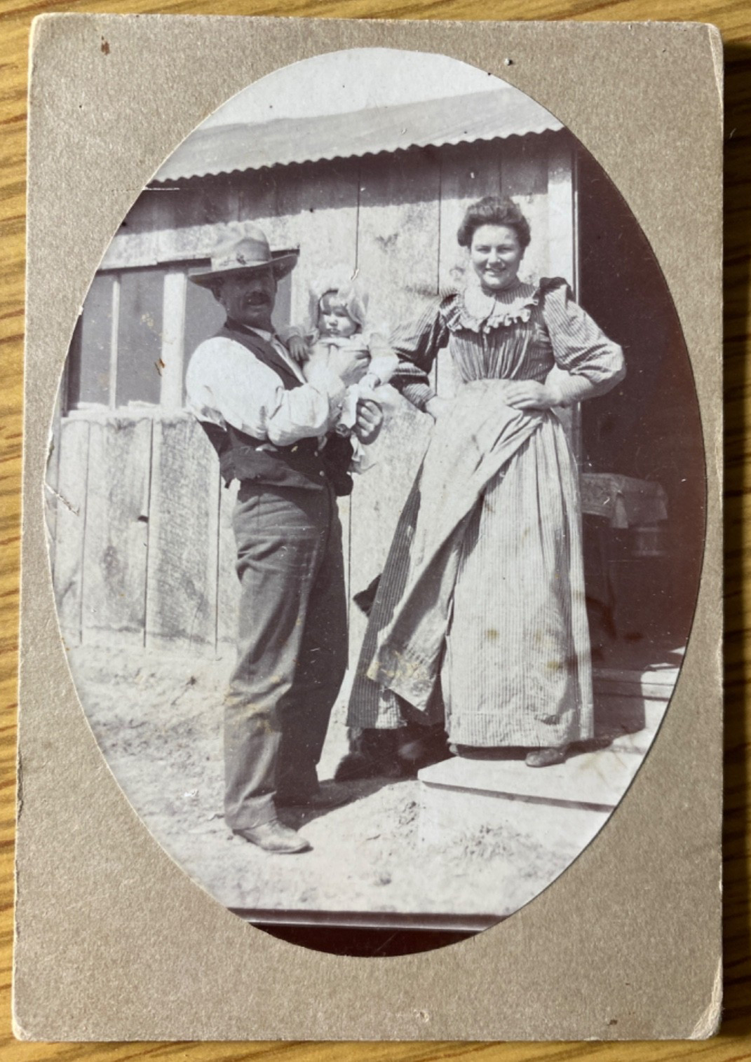 1890s UNCLE TOM & WIFE antique mounted pocket photograph COWBOY and FAMILY