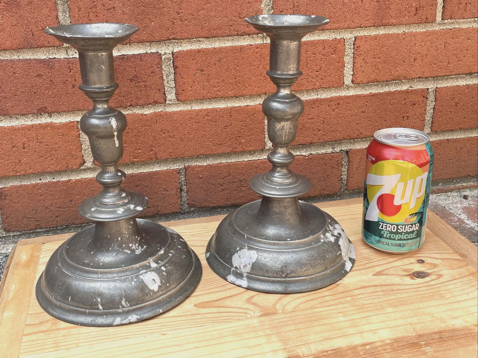 18th C Pair Birch & Villiers Pewter Antique Candlesticks Candle Holders Georgian