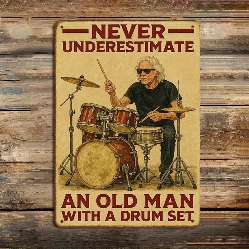 Tin Metal Signs Home Décor Vintage Drummer Musician Retro Drummer Playing Drums 