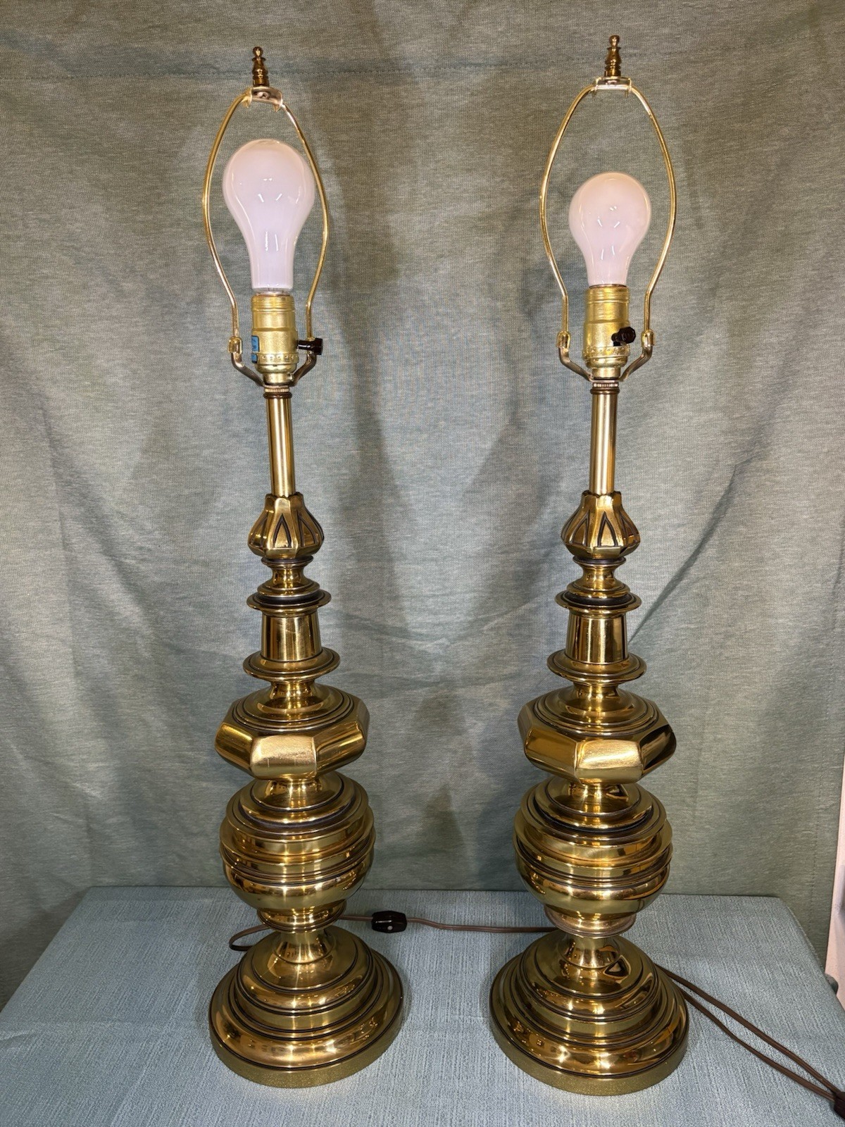 Rare Vintage 1890\'s Large Bulbous Brass  Table Lamps Heavy 34\