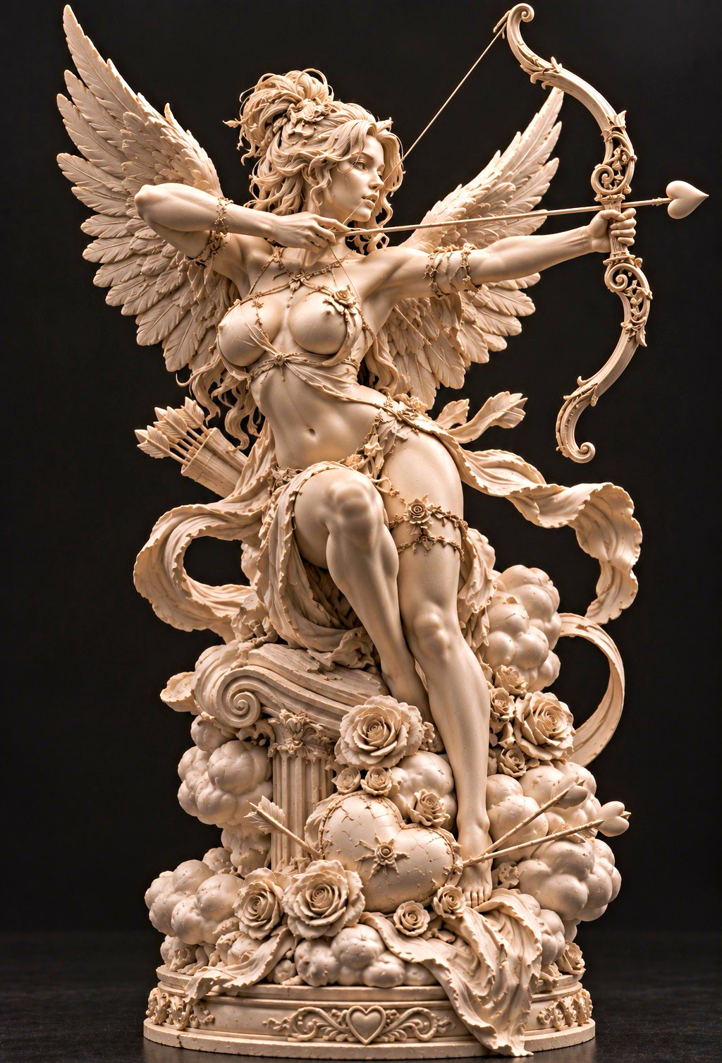 Cupid Goddess Sculpture – Winged Female Archer Statue, Romantic Angel Resin 7 in