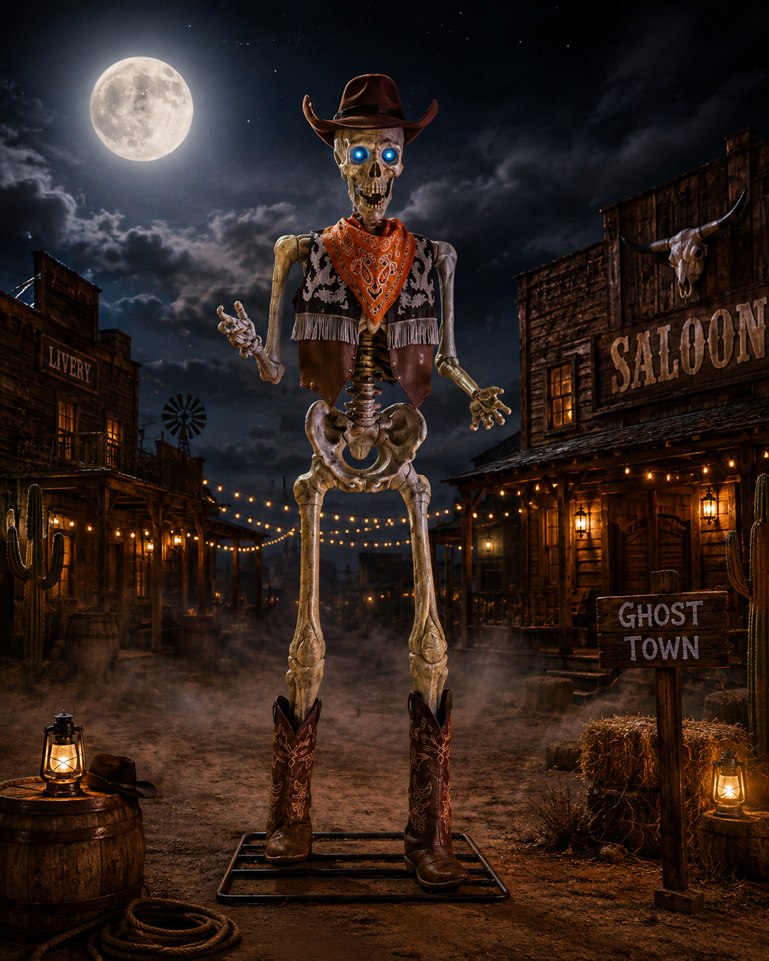 10 FT Cowboy Skeleton Costume Halloween Yard Decor Accessory 