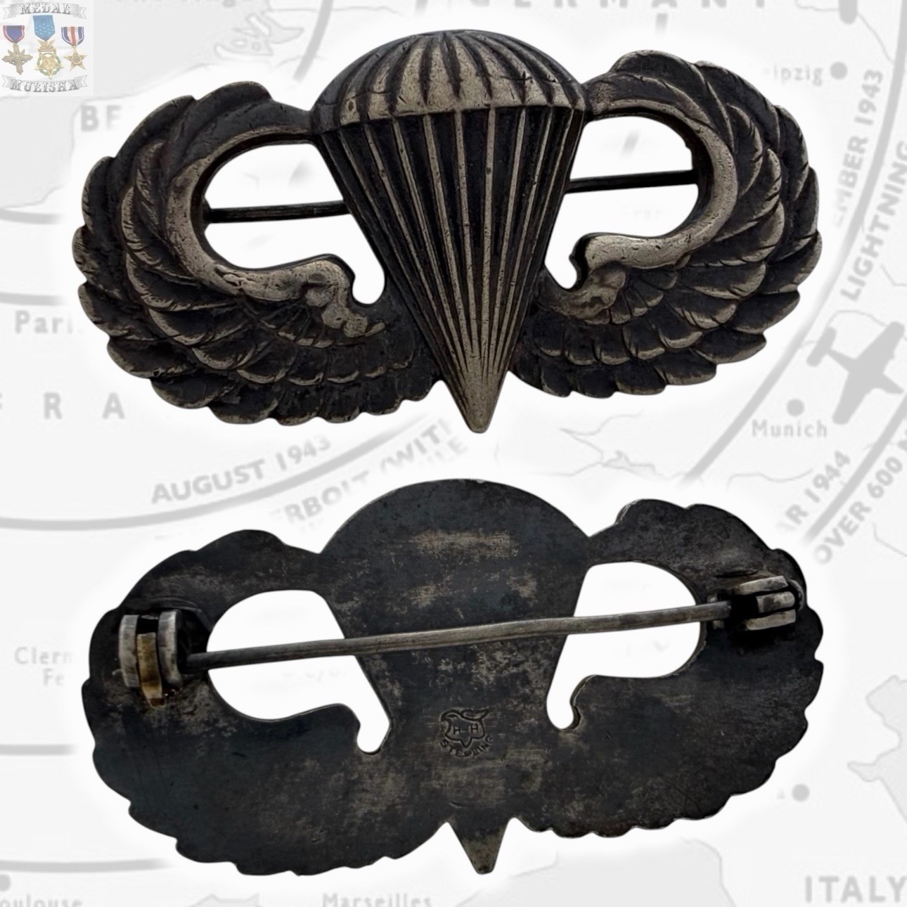 HILBORN WWII ARMY JUMP WINGS PARACHUTIST BADGE AIRBORNE PARATROOPER STERLING HH