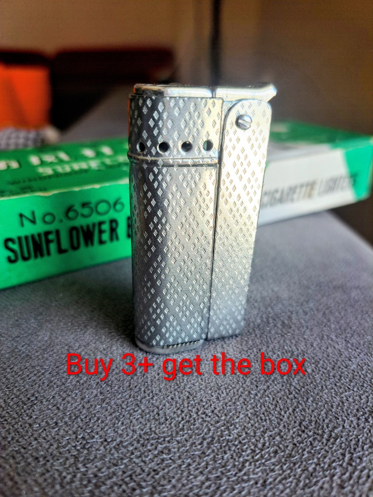 NOS Vintage Sunflower 6506 Petrol Lighter Diamond Pattern Brand New 3+ Box Offer