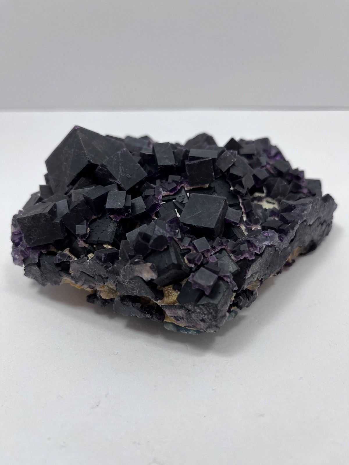 Dark Purple Fluorite Cubes with White Quartz and Blue Octahedral Fluorite