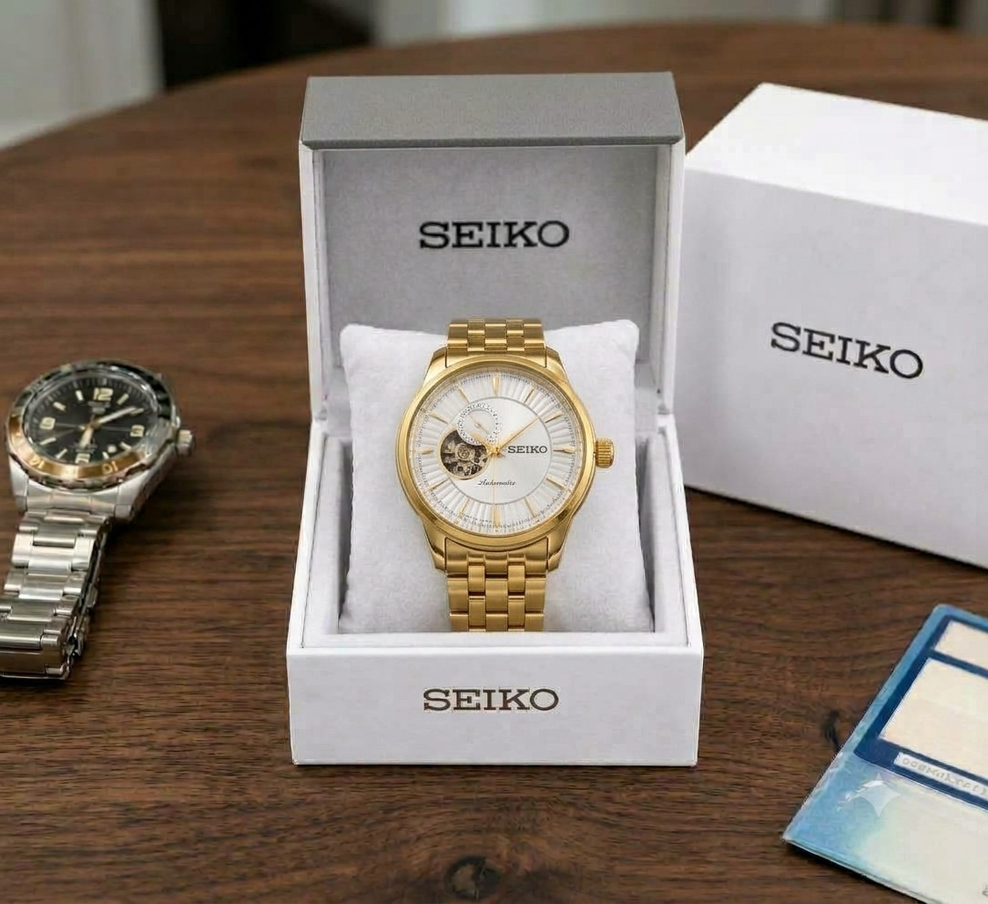 Luxury Vintage Seiko Automatic Silver Dial 4R35 Men\'s Wristwatch Gold Plated