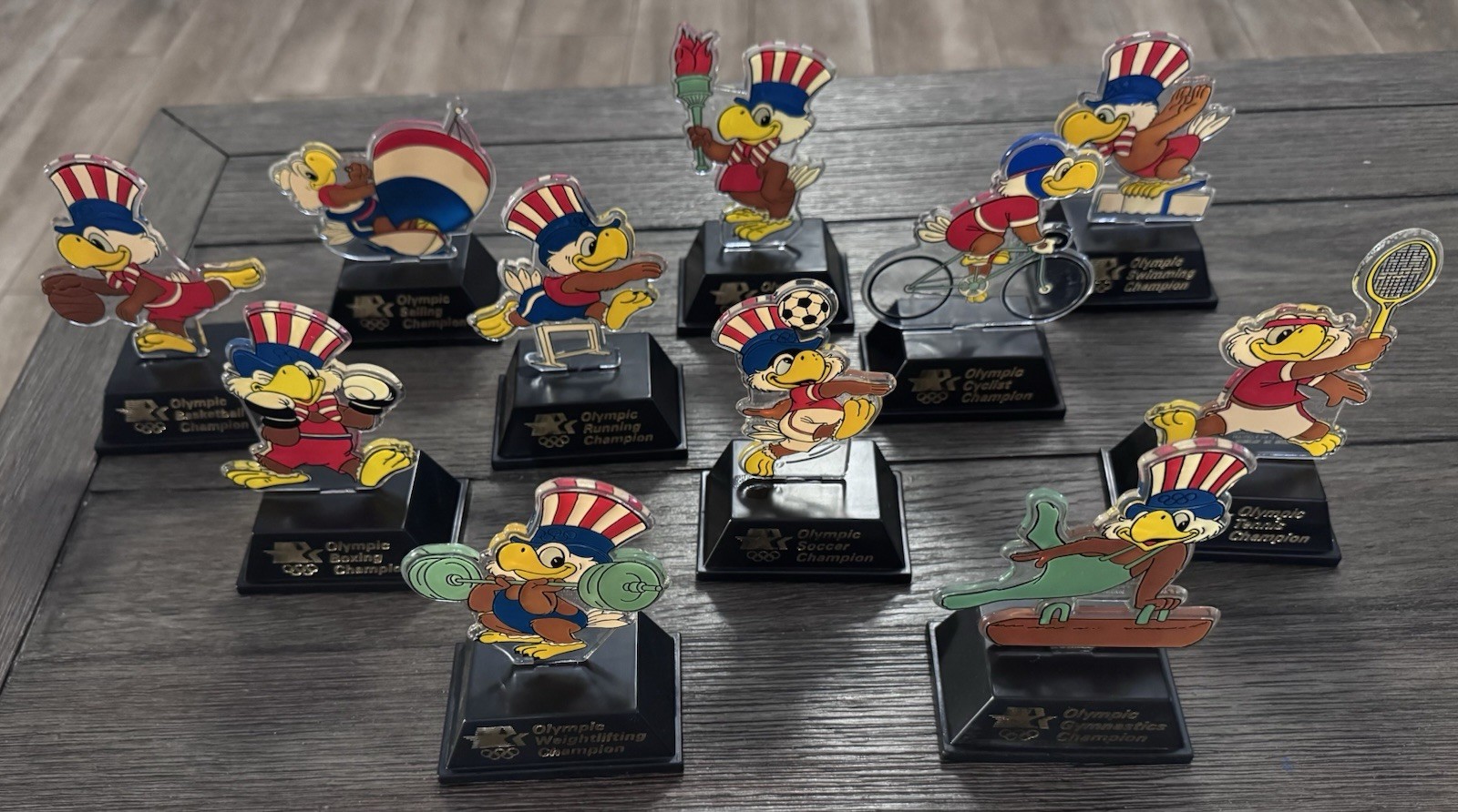Lot Of 11 Vintage 1984 Olympic Champion Trophies Sam the Eagle by Applause