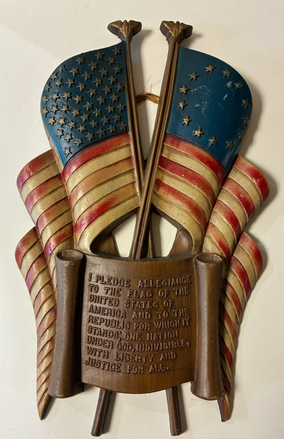Vintage 1960s Sexton USA Metal Wall Plaque #505 Double Flag Pledge of Allegiance