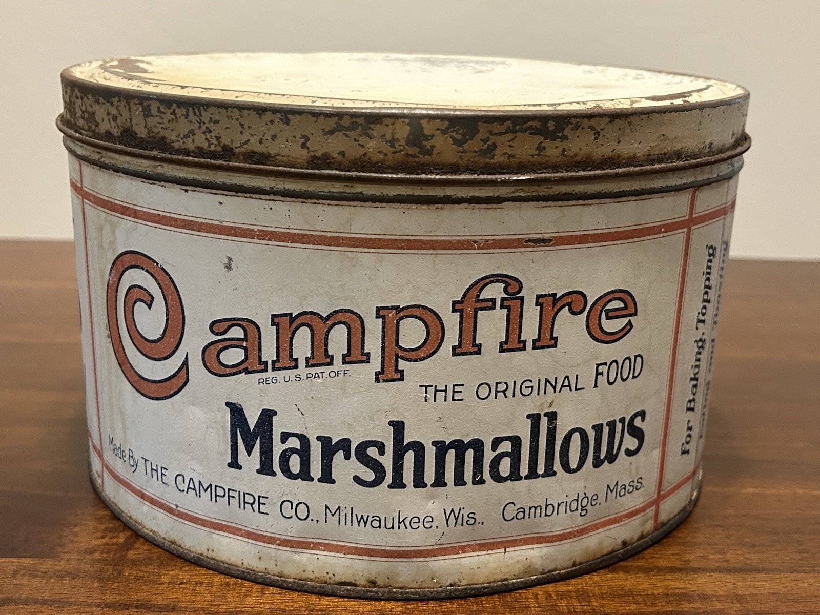 Antique Vintage Campfire Marshmallows 5lb Tin Milwaukee, Wi Cambridge, Mass