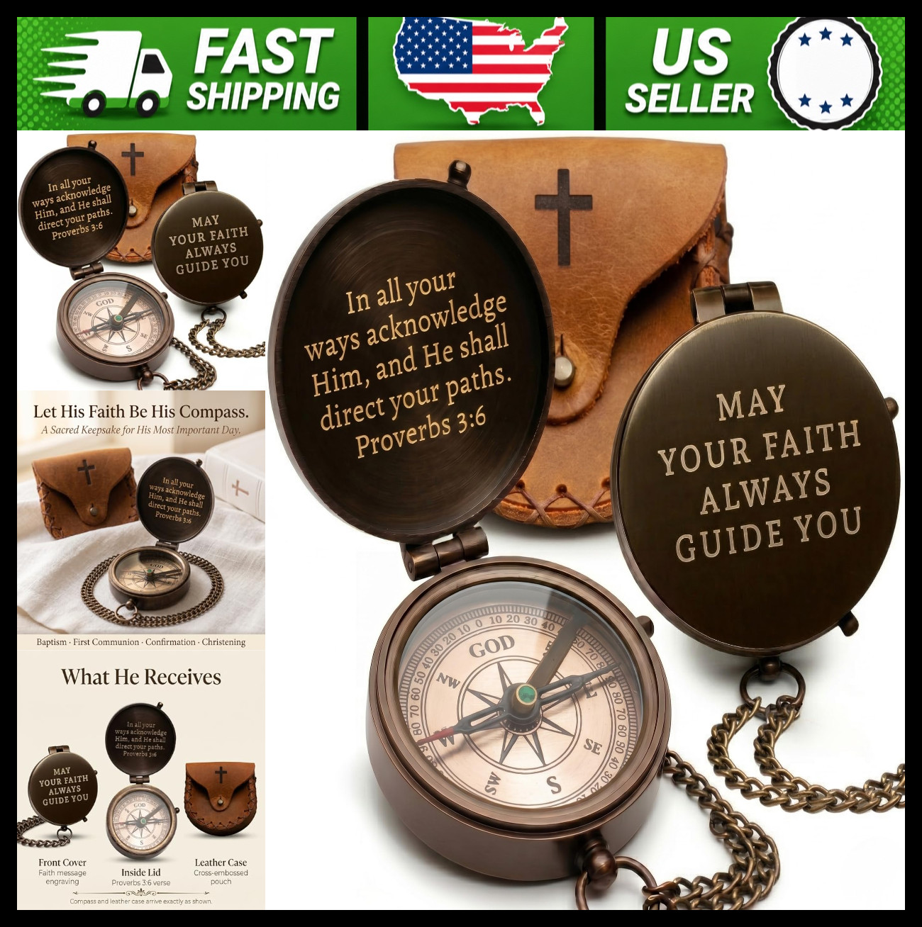 Baptism Confirmation First Communion Compass Gift for Boys