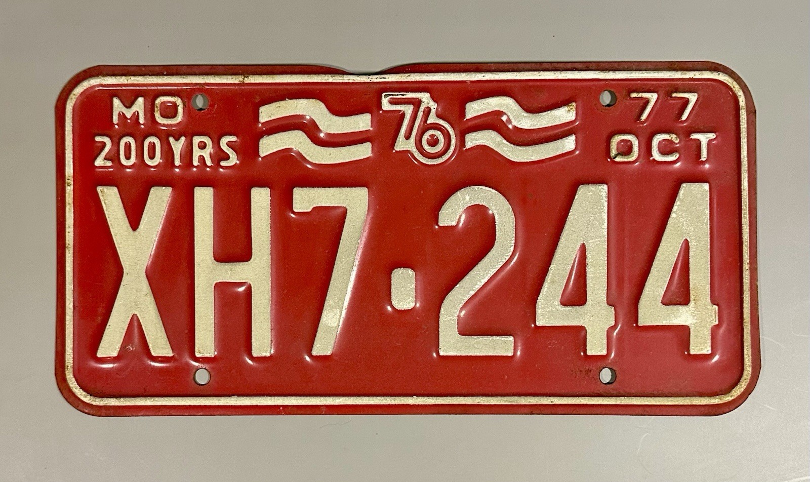 Vintage 1976 1977 Missouri License Plate Vehicle Car Tag Bicentennial # XH7-244