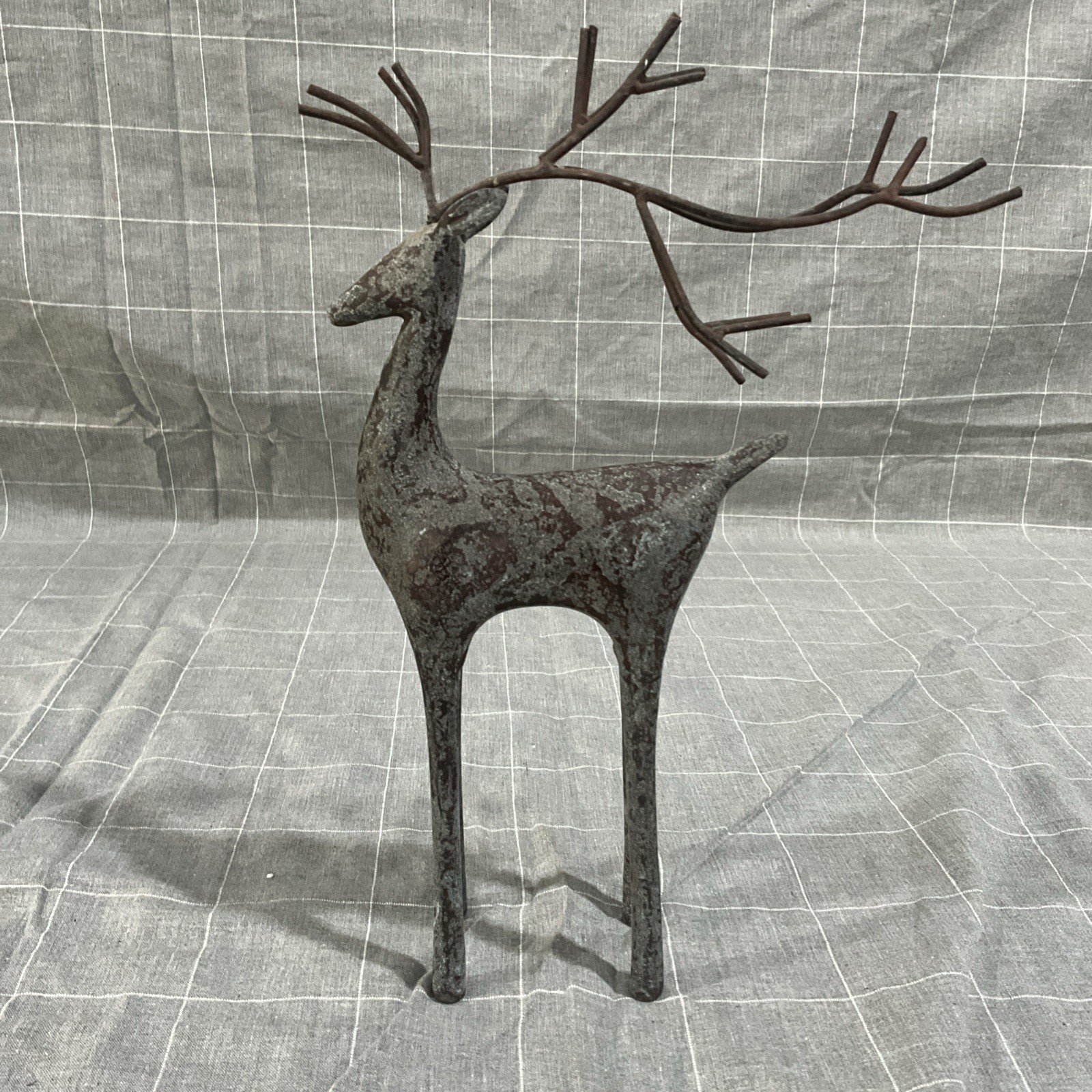 Vtg MCM Style Sleek 11”H Metal Deer Sculpture Brown Heavy/brass 1lb 10z
