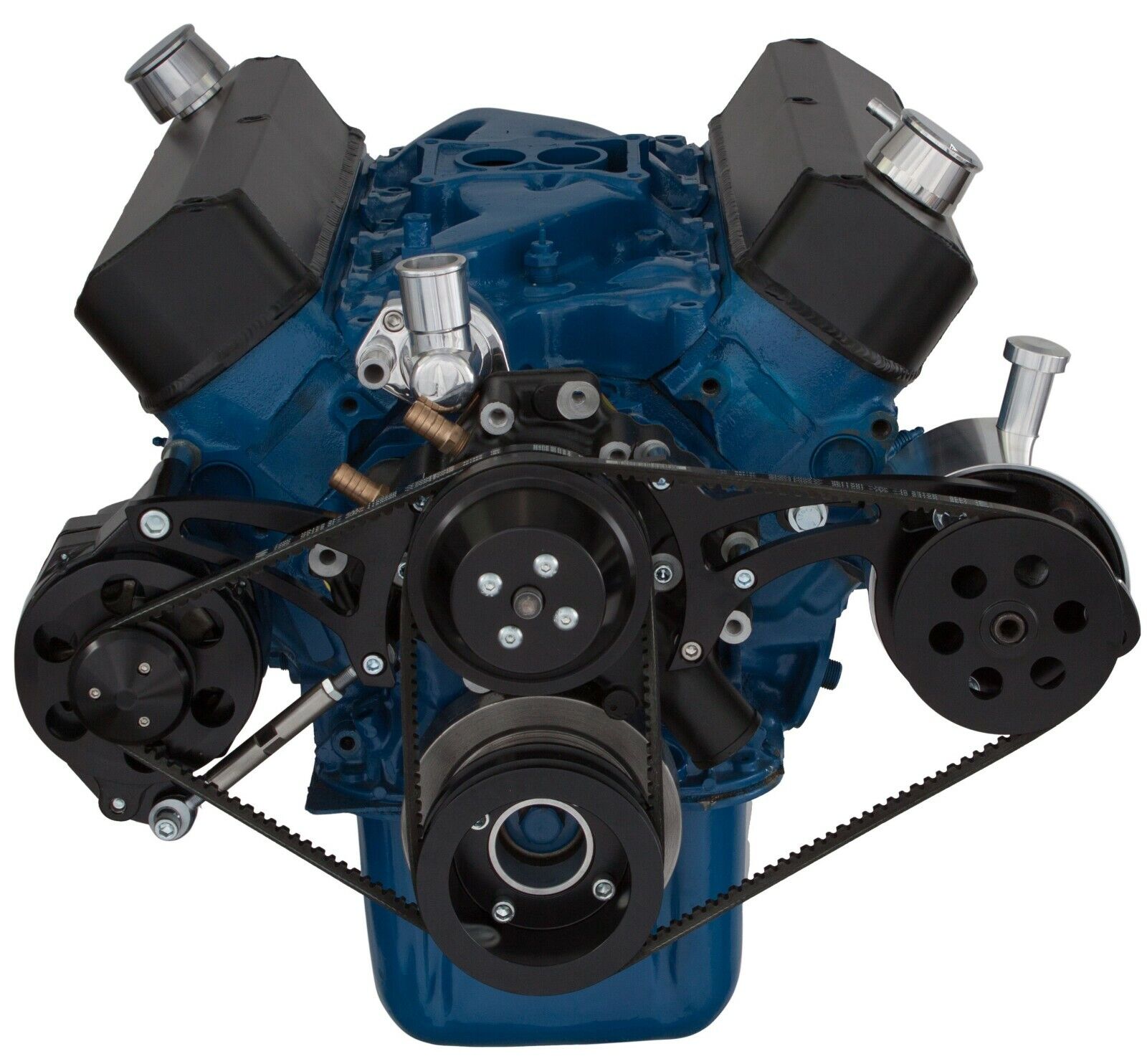 Black Ford 289 302 V-Belt Kit Billet Aluminum Power Steering Pulley SBF