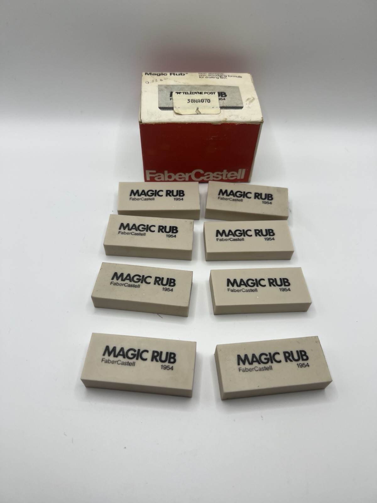 Lot 8 Vintage Faber Castell Magic Rub 1954 Erasers Drafting Vinyl w Box 