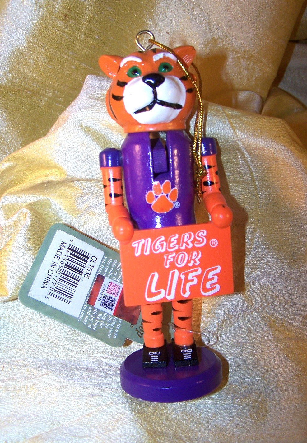 Santa\'s Workshop Clemson University wood mascot ornament \