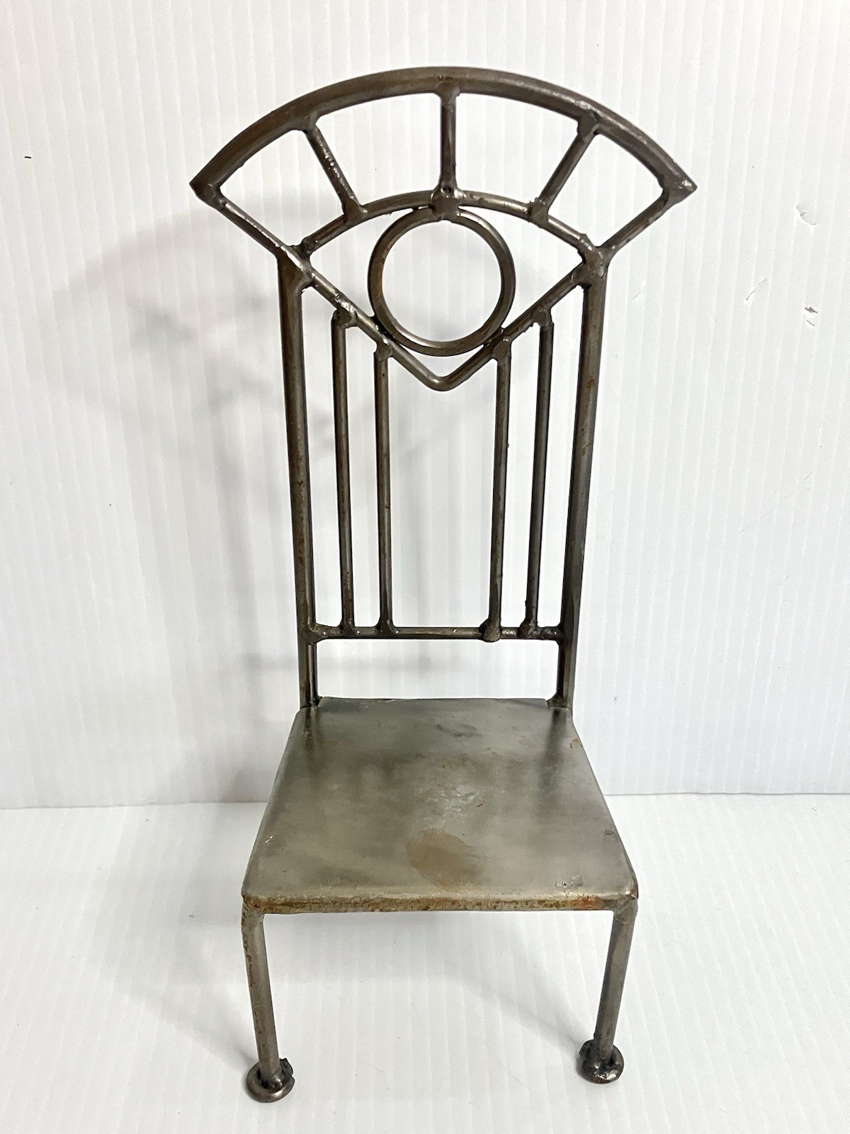 Vtg Miniature Metal Chair 10” Welded Steel Art Deco Plant Stand Candle Holder