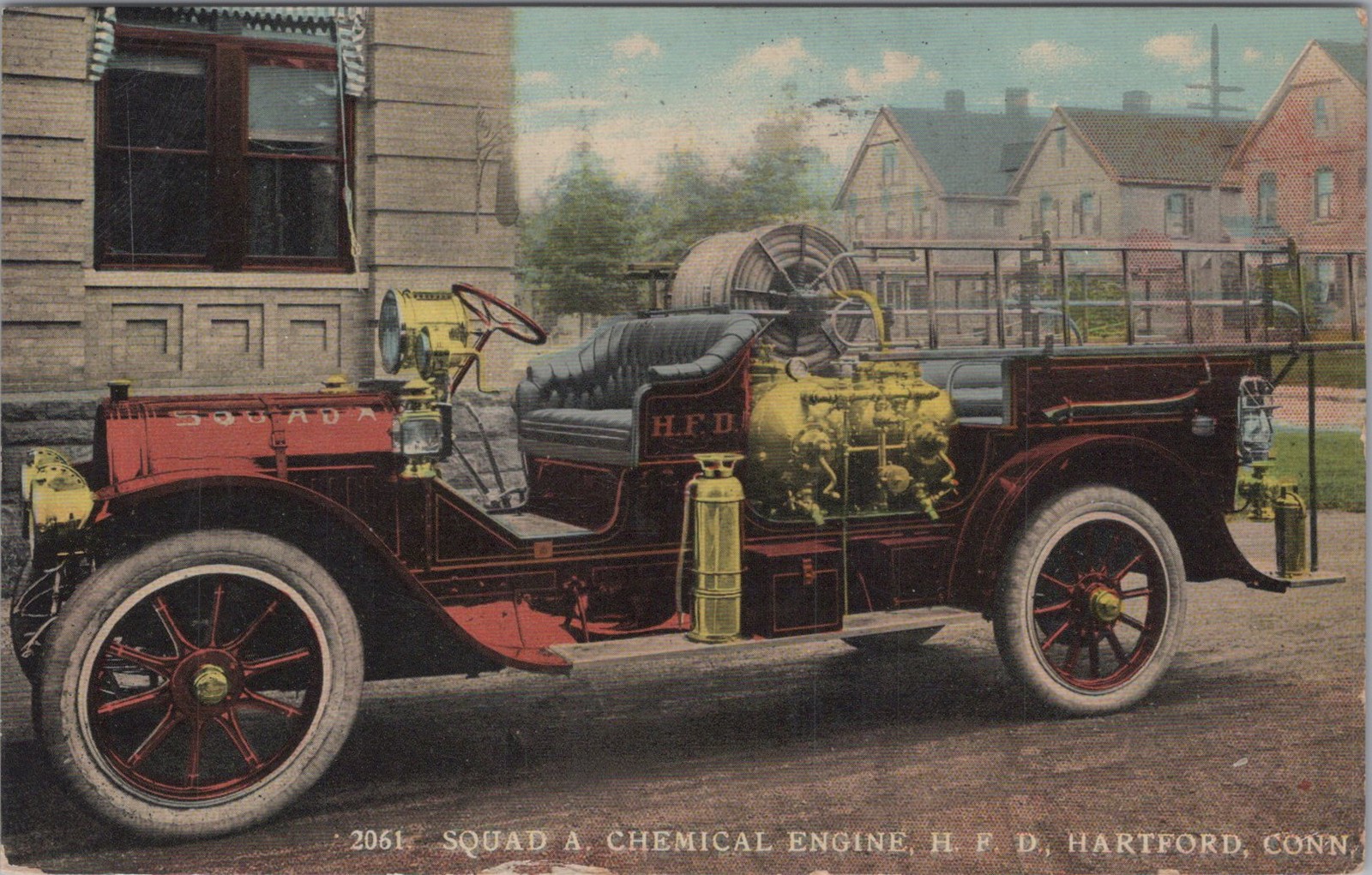 Squad A Chemical Engine HFD Fire Truck Hartford CT Brass Danziger 1911 Postcard