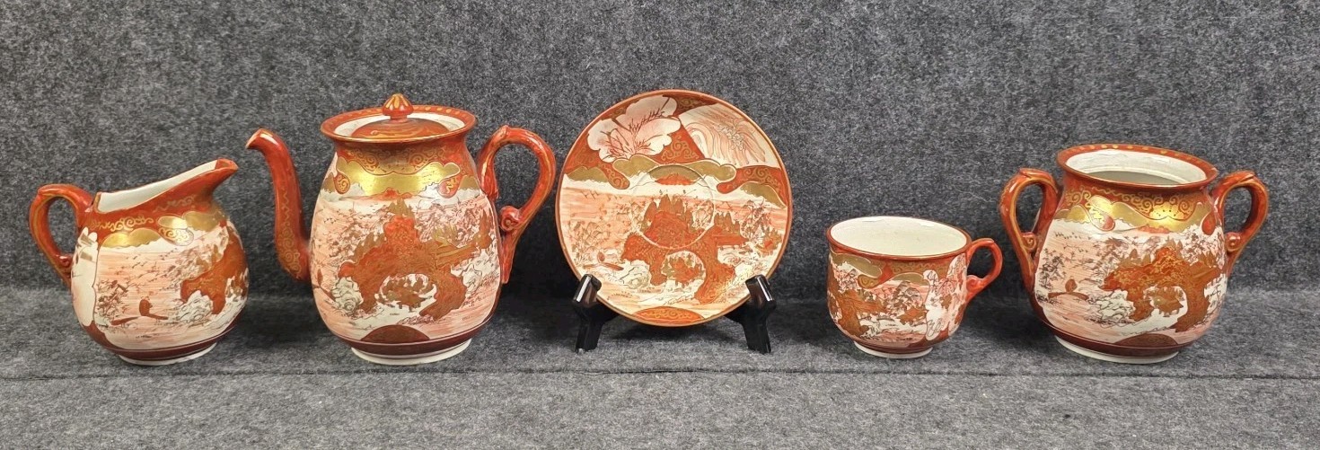 Antique Japanese Kutani-Style Export Porcelain Partial Tea Service,