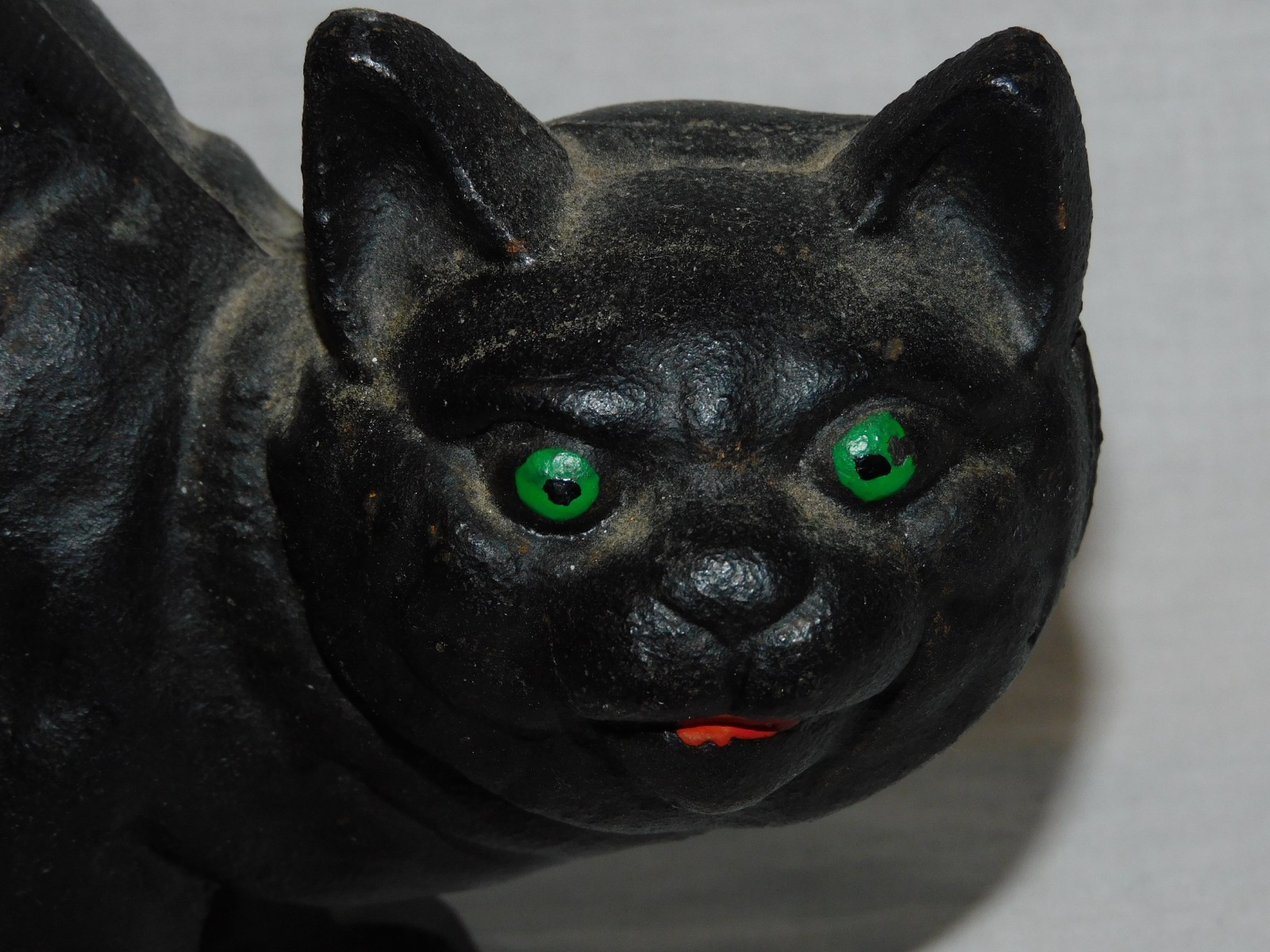 Vintage Cast Iron Black Cat Doorstop Arched Back Green Eyes Hubley Style Antique
