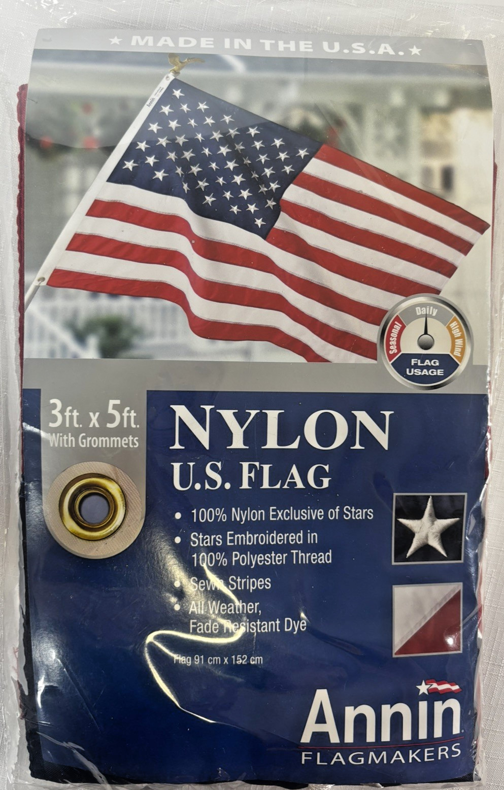 Annin Flagmakers Nylon U.S. Flag 3 ft x 5 ft Made in USA Embroidered Stars