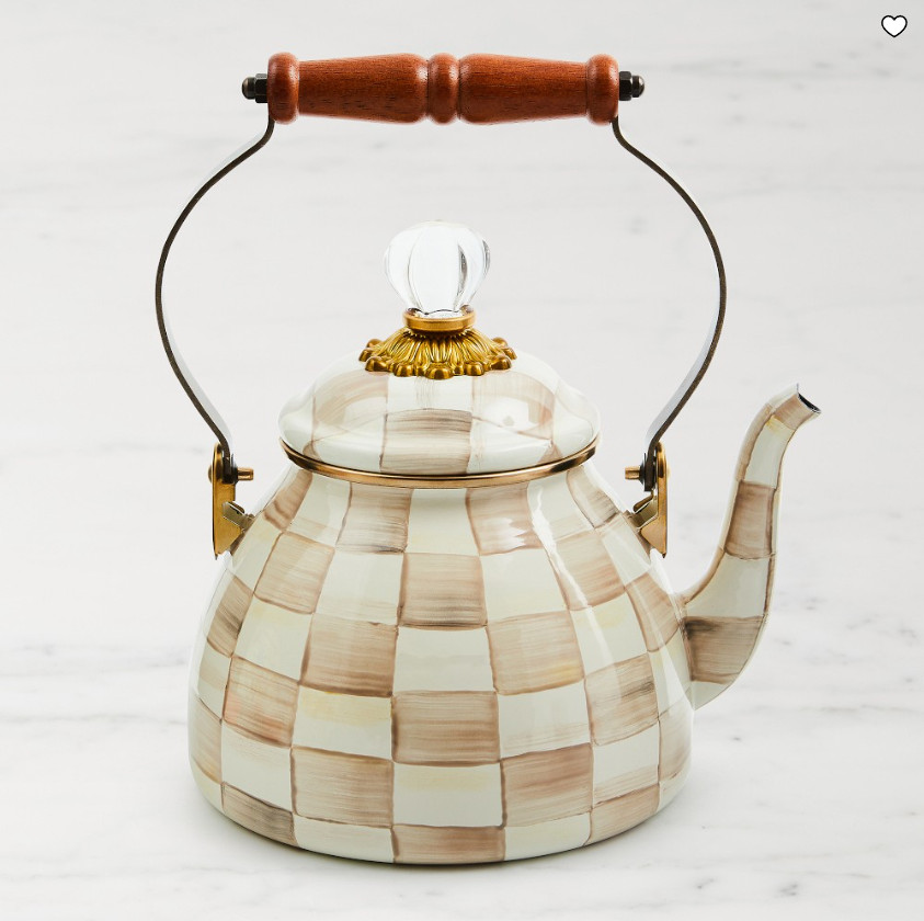 MacKenzie-Childs Mocha Check Tea Kettle Enamel Steel