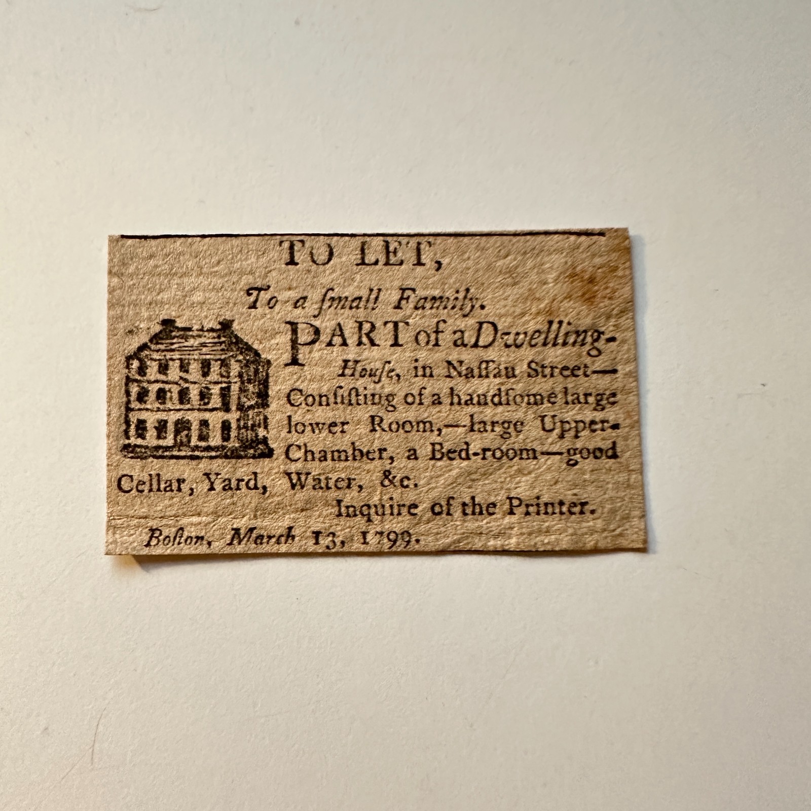 To Let To Part Of A Dwelling House 1799 Nassau St Boston 1799 Clipping 5AK9-S4
