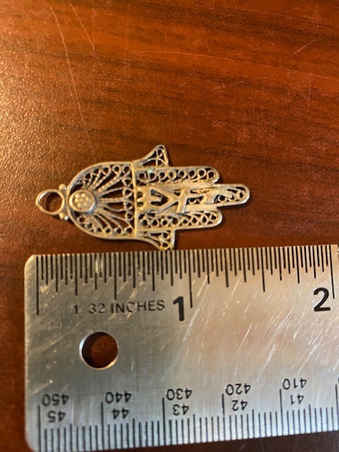 Sterling Silver Filigree Hamsa  Marked Israel 935 Protective Amulet