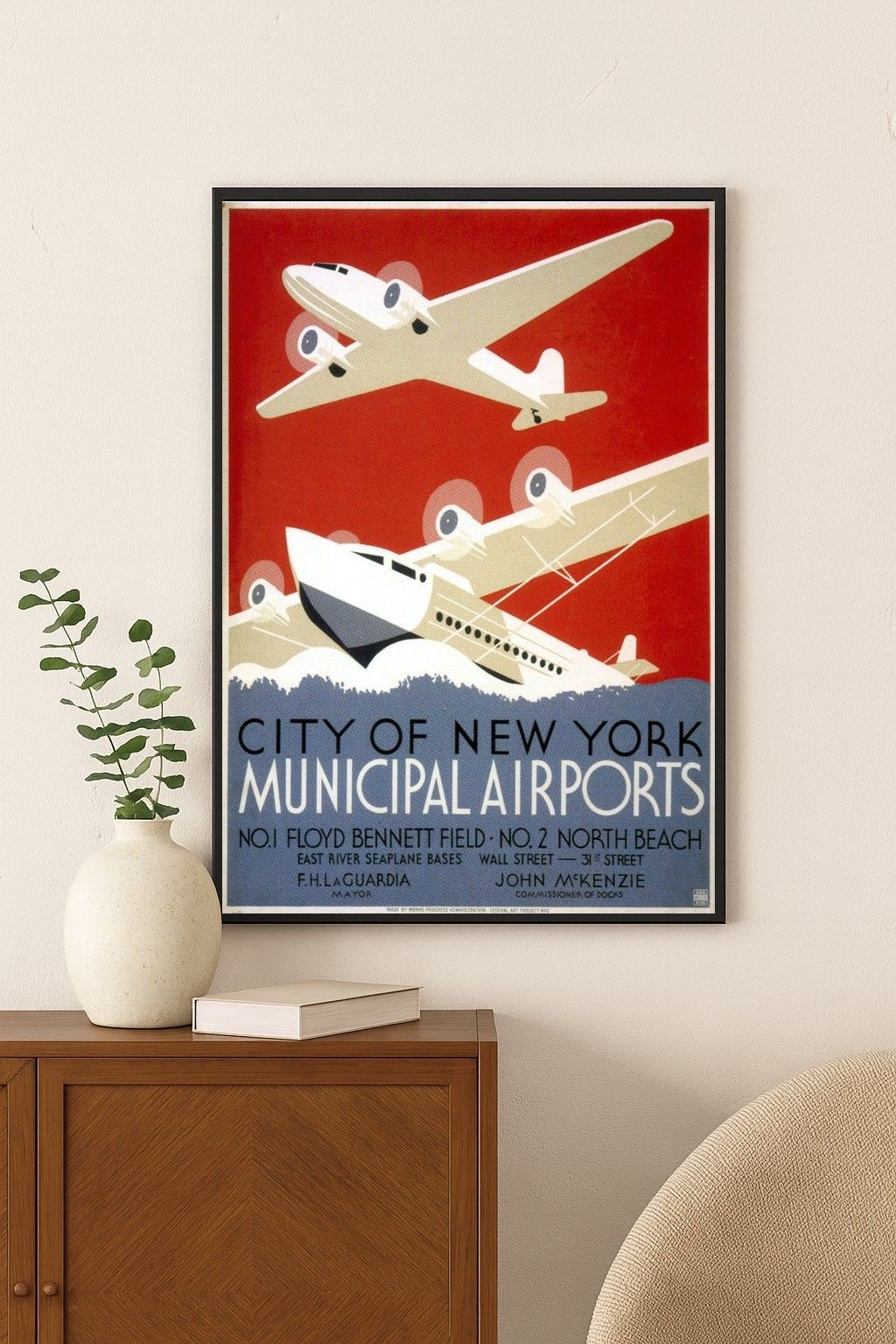 🛩️ Vintage NYC Municipal Airports Poster c1930s - 24x32”