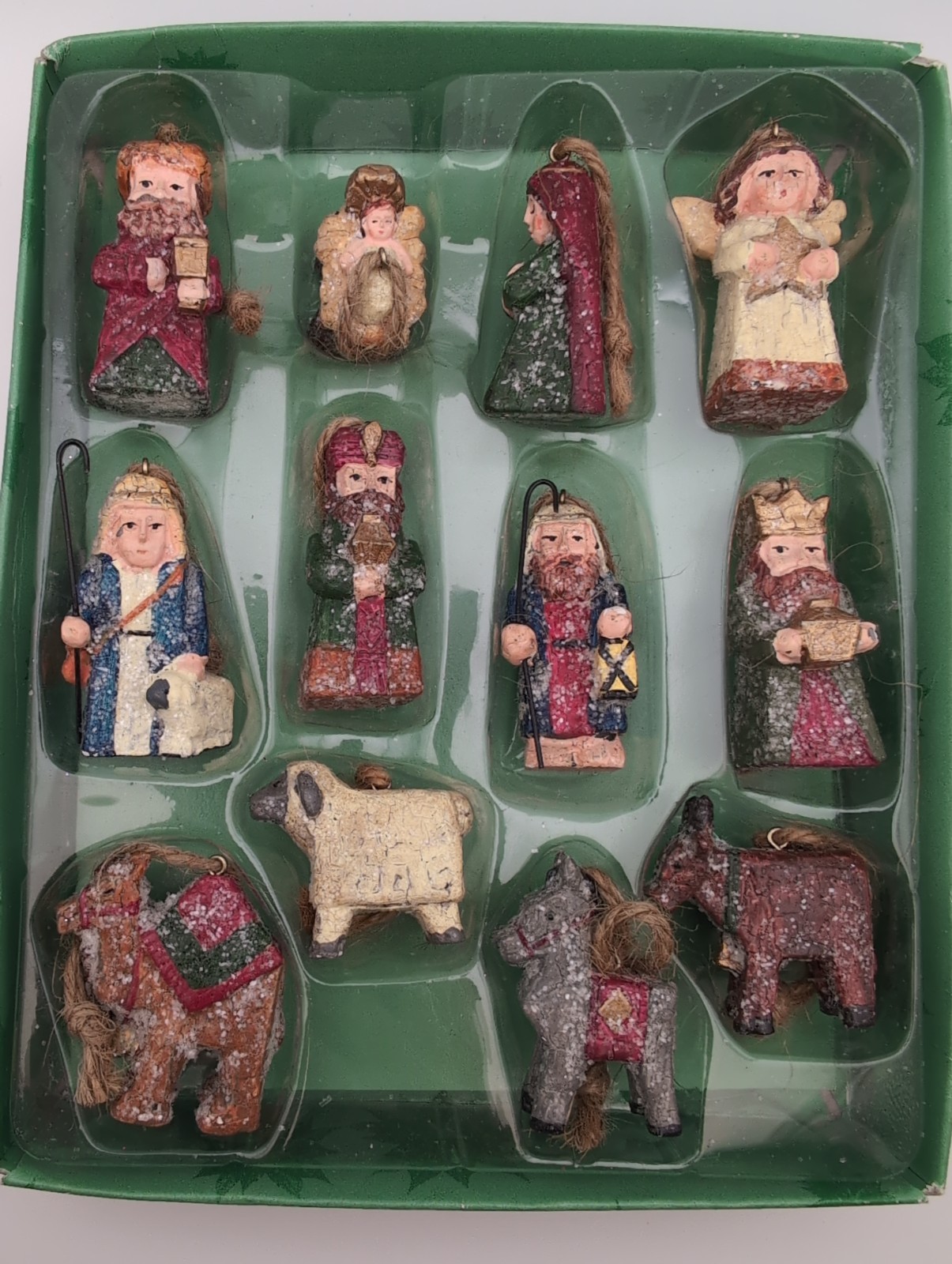 Vintage Miniature Nativity Ornament  12 Pc Hand Painted Rustic Folk Art 