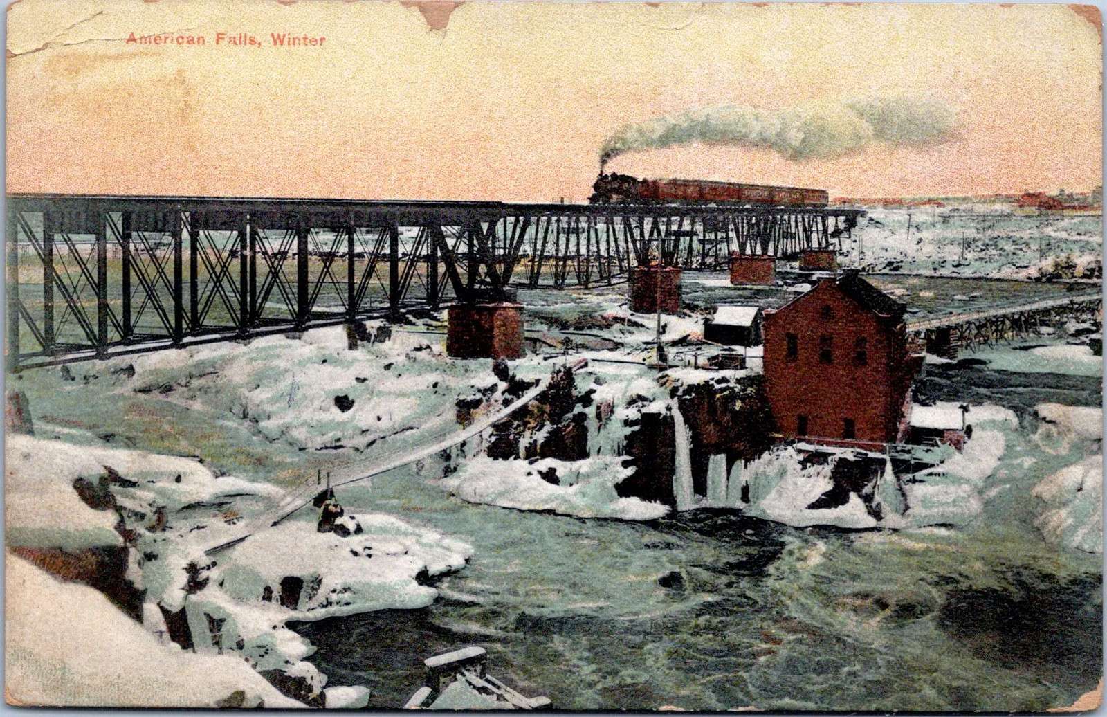American Falls, Idaho - American Falls, Railroad Bridge, Winter Scene Postcard