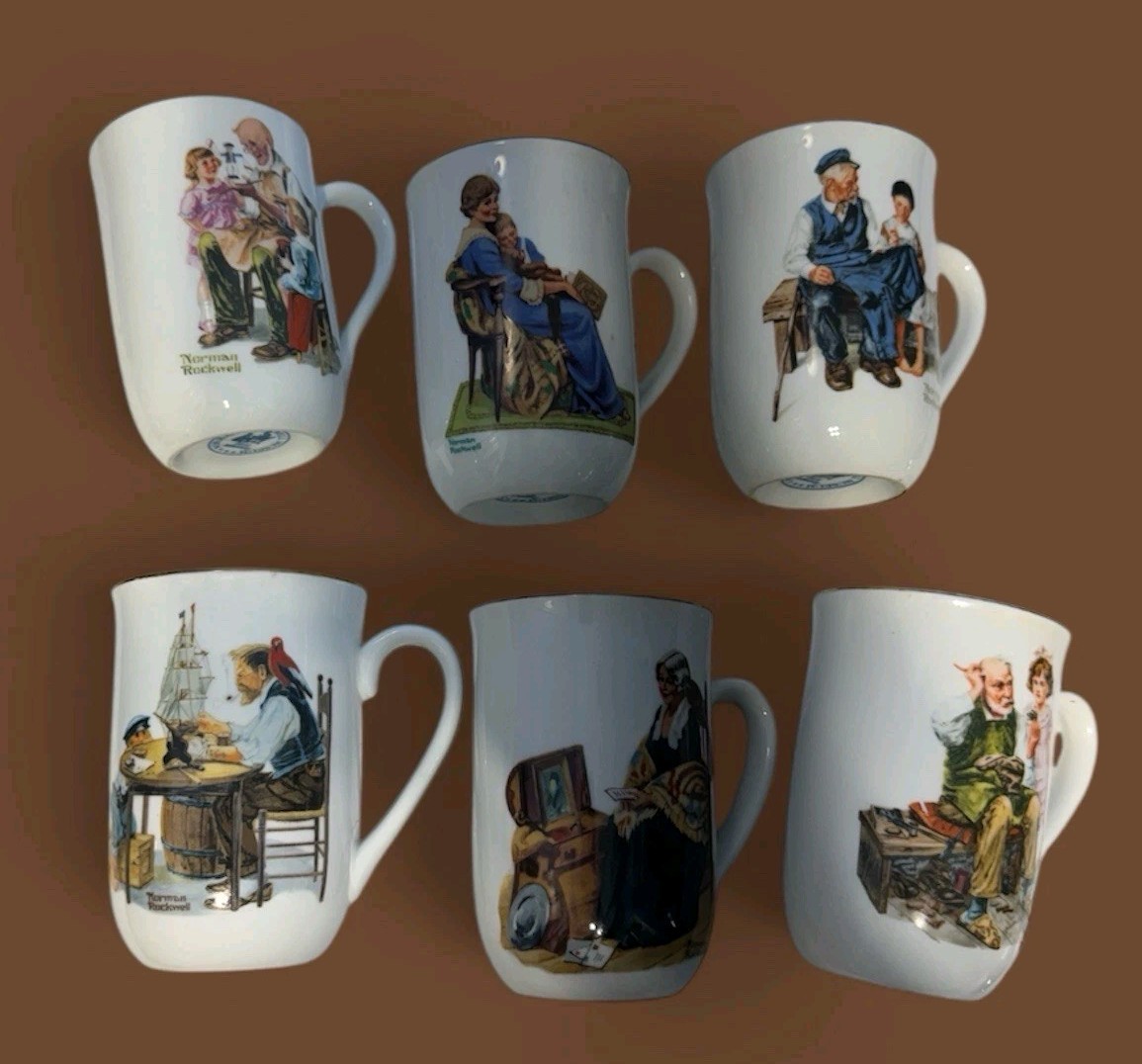 Norman Rockwell  Vintage Set Of 6 Coffee Mugs. $35