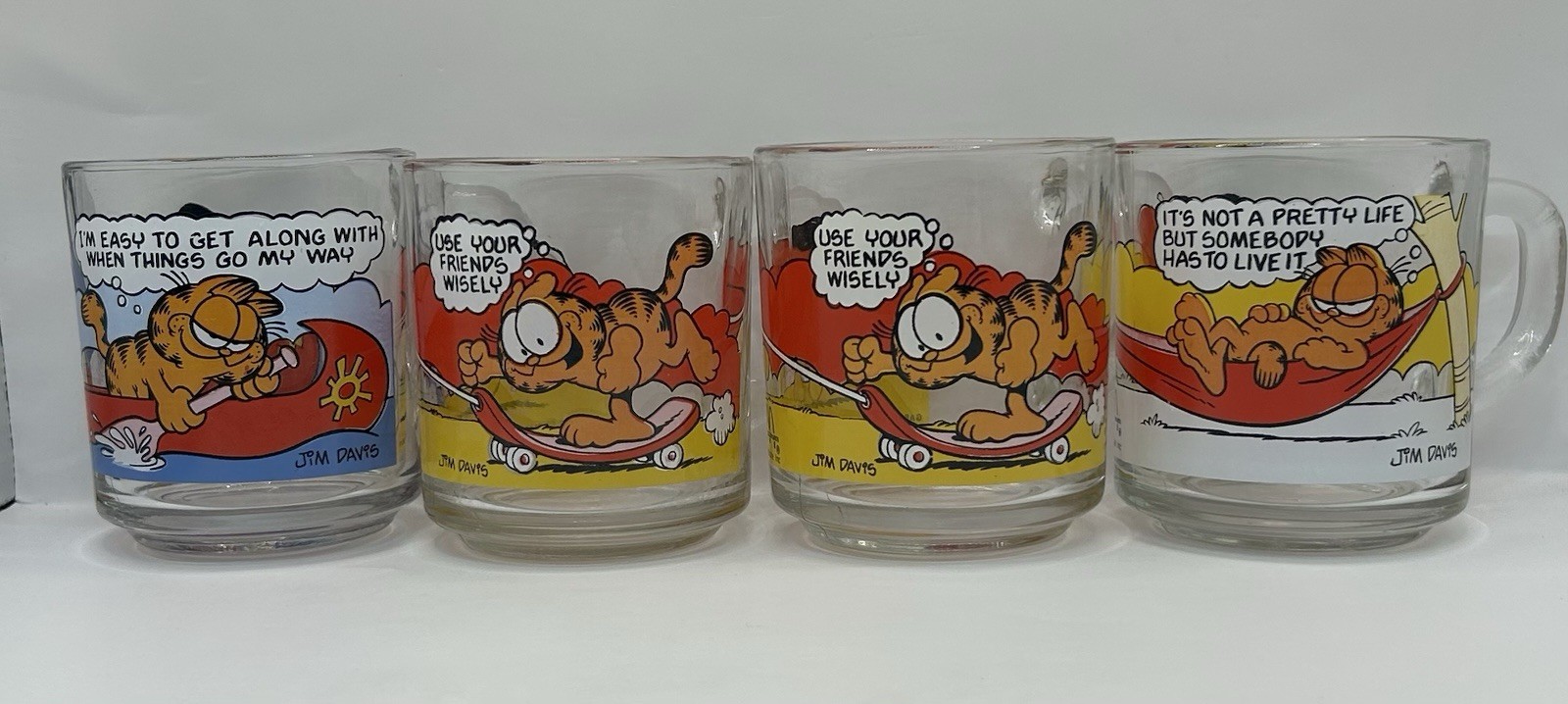 Vintage 1978 Garfield McDonalds Clear Glass Mugs Jim Davis 8 oz Set of 4