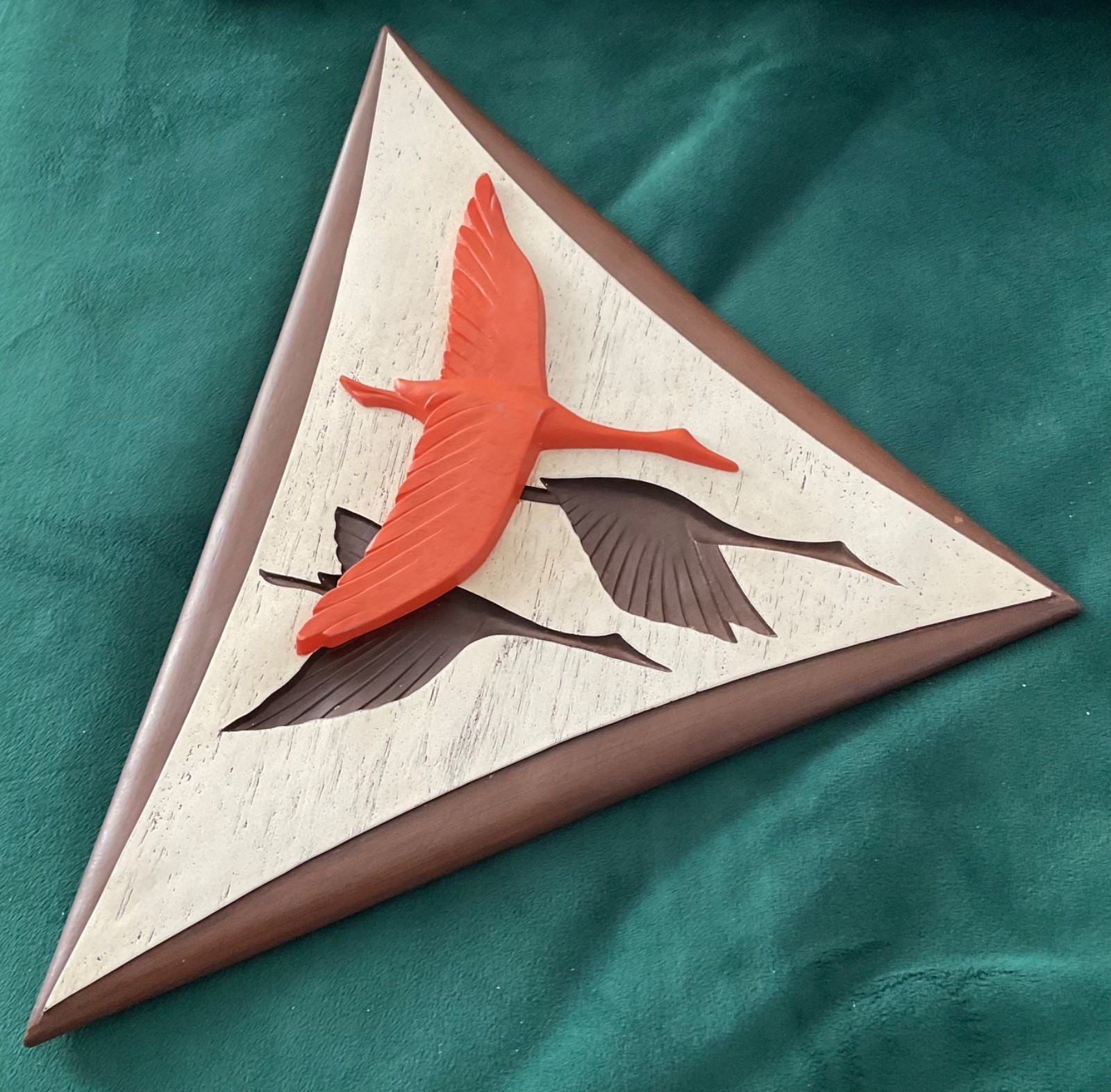Vintage Burwood MCM Flying Geese Wall Plaque Triangular Shape Brown Orange