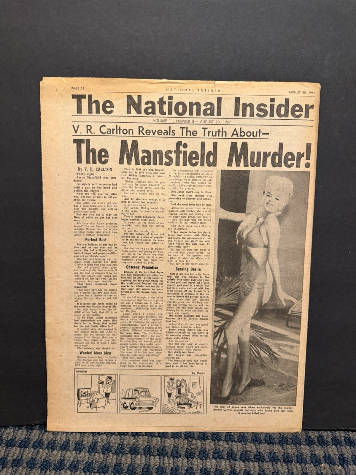 1967 The National Insider Newspaper,Jayne Mansfield Murder,Sexless Nympho VRN10L