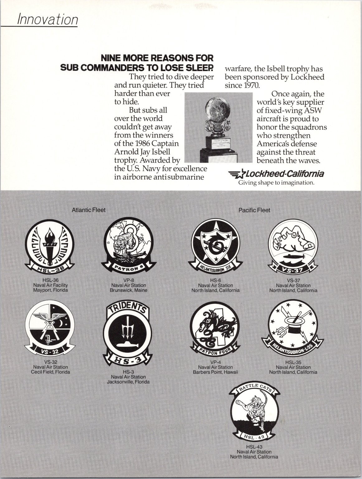 Lockheed-California 1987 US Navy ASW Squadron Patches Vintage Print Ad