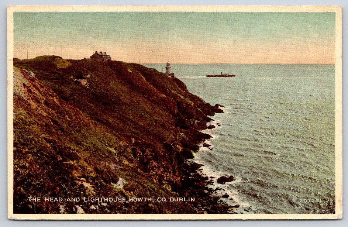 Vintage Ireland Postcard DUBLIN Howth Head Lighthouse Ship 1930s